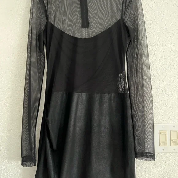 knee length dresses for ladies 00s BCBG MaxAzria Mesh Embroidered Ribbon Belted Midi Dress